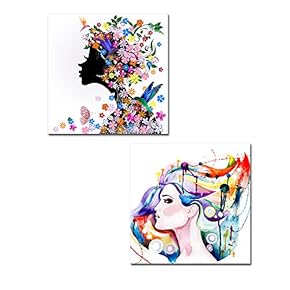 Canvas Wall Art - Spa Stones in Garden with Flow Water | Modern Home Art 2 Panel Canvas Prints Giclee Printing & Ready to Hang - 16"x16" x 2 Panels (12" x 12" x 2 Panels, Beautiful Young Woman)