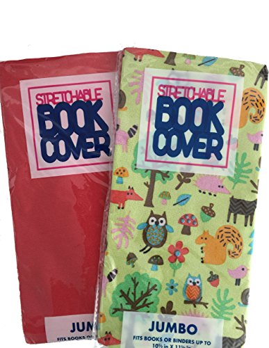 Set of 2 Book Covers: Jumbo Size (Jumbo, Forest and Solid Red)