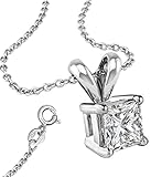 It's Sterling Silver 925 Cz 1.50 Carat Princess Square Necklace with Pendant and 18 Inch Rolo Chain