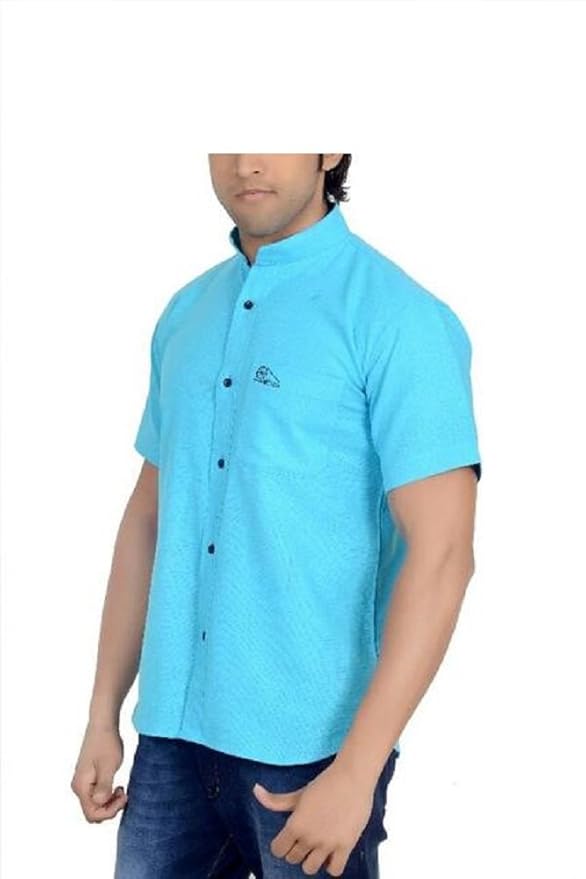 Buy tskhadi Men's Khadi Cotton Shirt (C11M_Blue_Medium) at Amazon.in