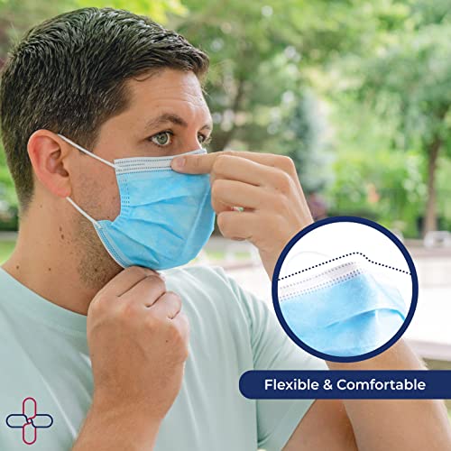 Liberty Masks [50Pack] Made in USA 3 Ply Disposable Blue Face Masks