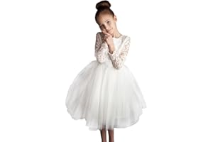 ABAO SISTER Flower Girl Dress Long Sleeves Lace Top Tulle Skirt Girls Lace Party Dresses