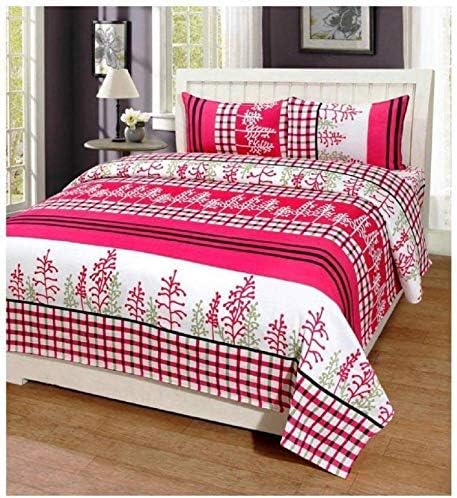 MACHERAON 150 TC 100% Cotton Double Bedsheet with 2 Pillow Covers Size 90 by 90 3D Printed Multi Colour