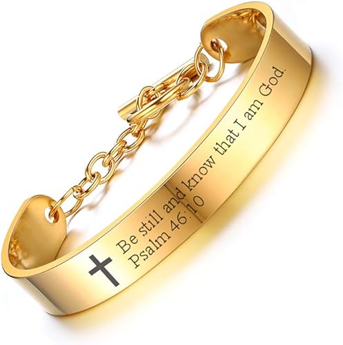 Amazon Com Mprainbow Women S Scripture Faith Christian Bible Verse Engraved Inspirational Cross Id Bracelet Bangle Bracelet Women Girl Adjustable Jewelry