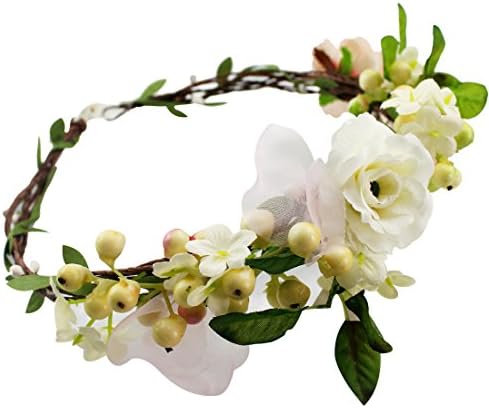 Fashion Garland Berries Crown Headband Flower Wreath with Adjustable Ribbon for Festival Wedding Party (Big flower--e)