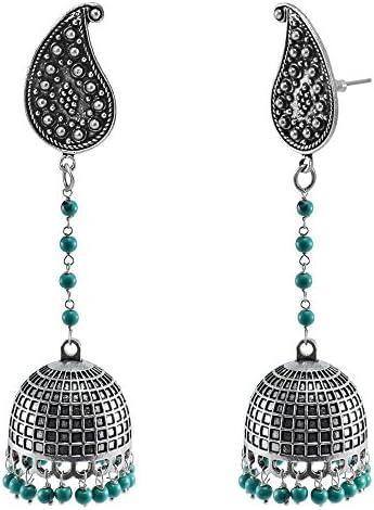 Pear Studs Jhumki Studs With Treated Turquoise Beads Earring By Silvestoo Jaipur PG-119811