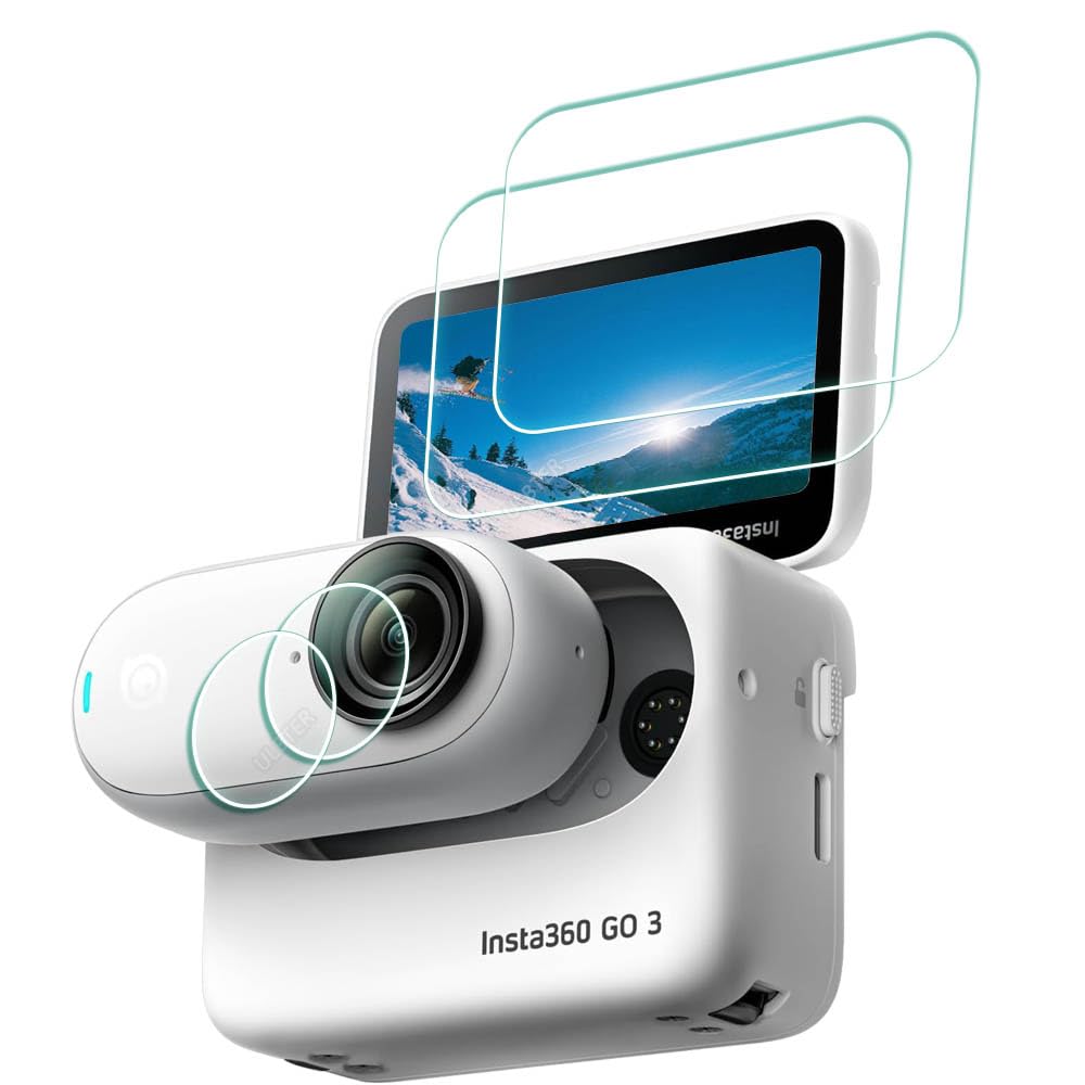 ULBTER Screen Protector for Insta360 Insta360 GO 3 【Not for Go 3s】 Lens & LCD screen [2+2 Pieces] insta 360 Tempered Glass Cover 0.3mm 9H Hardness Ultra-Clear