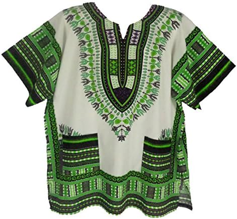 Vipada Handmade's Traditional Dashiki Shirt for men and women White and Green 3XL