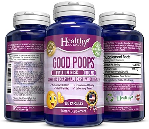 Healthy Surplus - Good Poops - Psyllium Husk - 900 mg - 100 Easy Swallow Capsules