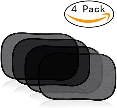 Car Window Shade Sunshade Protector- 4 Pack of Foldable 80 GSM Windows Shade Cling, 20"x12" Fit For Side and Rear Windows, Comes with Storage Pouch and 2 Bonus Products