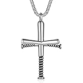 HattiDoris Baseball Corss Necklace for Men Personalized Baseball Bat Charm Pendant Stainless Steel Chain 22inch Baseball Jewelry Gift for Men