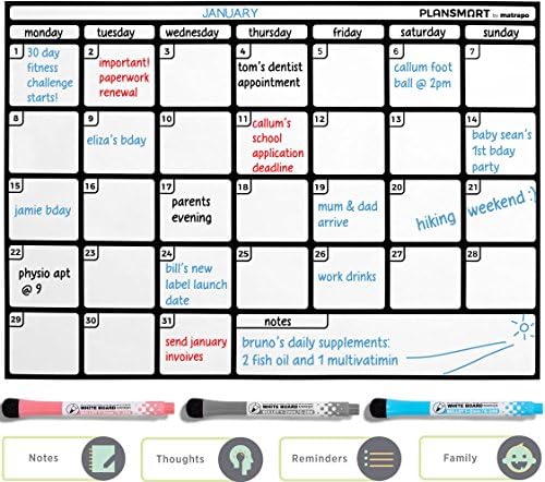 A3 Magnetic Dry Wipe Monthly Planner - BONUS: 3 Quality Dry Erase Markers with eraser included
