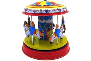 STOBOK Classic Vintage Clockwork Wind Up Rotating Merry-Go-Round Children Tin Toy Birthday Holiday Carousel Decoration