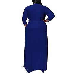 Runwind Plus Size Maxi Dress Sexy 3/4 Sleeve V Neck