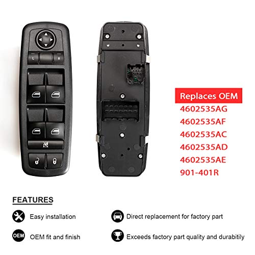Driver Side Master Power Window Switch 4602535AG - For 2008-2010 Dodge Grand Caravan V6 and 2008-2010 Chrysler Town & Country V6 (Check and Compare Pins)