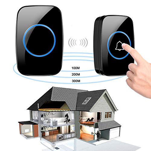 Wireless Doorbell, FullHouse Waterproof Door Chime Kit Includes Push Button Transmitter and Plug-In Receiver, Over 1000 feet Range, CD Quality Sound and LED Flash (2 Transmitter + 3 Receiver Black)