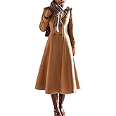 Kinghua Long Wool Coats for Women Fall Winter V Neck PeaCoat Double Breasted Dressy Blazer Jackets Trench Coat with Pockets