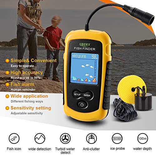 Lixada Sondeur De Poisson Filaire Portable Couleur Pêche Capteur Lcd 100 M De Profondeur Echolot