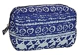 Carolina Sweethearts Quilted Cosmetic Bag Moroccan Aztec Vinyl Lined Blue Medium