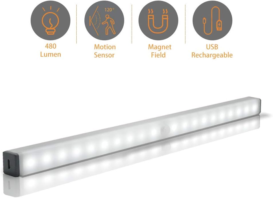 LED Under-Cabinet Lighting-Wireless Motion Sensor Light Stick On Lights,3 Modes Rechargeable Night Lights for Bookshelf Closet Lights Counter Kitchen Wardrobe Kitchen Hallway Stairs 2020 New(White)