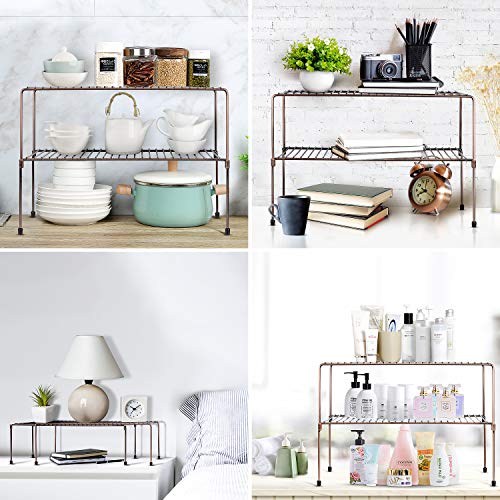 WOSOVO Expandable Stackable Cabinet Shelf Kitchen Counter Rack Organizer Multipurpose Pantry Bedroom Bathroom Storage Racks, 2 Pack