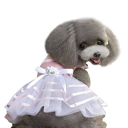 Pet Dog Puppy Tutu Princess Dress Stripe Bow Lace Skirt Clothes Pet Apparel Dog Rabbit Pig Small Dogs Costumes Pig Sweatshirt Dog Outfits Dogs Shirts Puppy Sweater Pet Coats (Pink, L)