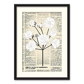 Black Paper Framed Canvas Wall Art for Living Room, Bedroom Animals or Plants Pop Up Vintage Newspaper Backgroud Canvas Prints for Home Decoration Ready to Hanging - 23x31 inches