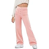 Haloumoning Girl's Flare Pants Kids High Waisted Button Multiple Pockets Yoga Bootcut Pants Full Length Bell Bottoms