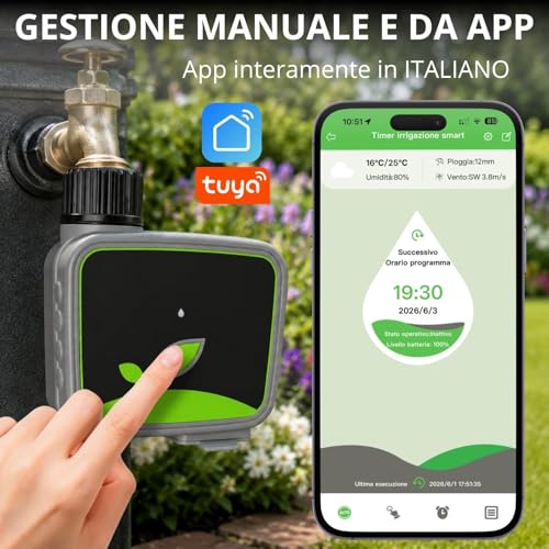 domyno WiFi Smart Garden Watering Timer with RF Hub Included, Tuya Smart Life App Water Programmer, Rain Delay, Manual Mode, Timer for Lawn Garden Pots