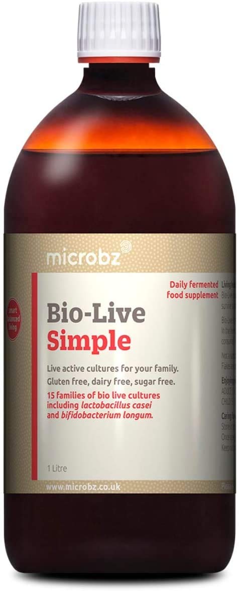 Microbz Bio-Live Simple (Single Bottle) for The Whole Family (1 Litre), Bio Cultures Probiotic Liquid Supplement with Bio Live Active Natural Cultures for Everyday Oral Use
