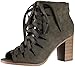 Soda Women's Hewitt Lace Up Peep Toe Zip Back Stacked Heel Boot