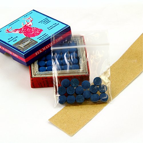 15 X 10mm Tweeten ELK MASTER Leather Snooker Pool Cue Tips - FREE Sandpaper