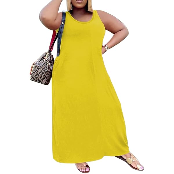 Keluummi Plus Size Summer Maxi Dress - One Shoulder With Slit & Pockets For Curvy Women