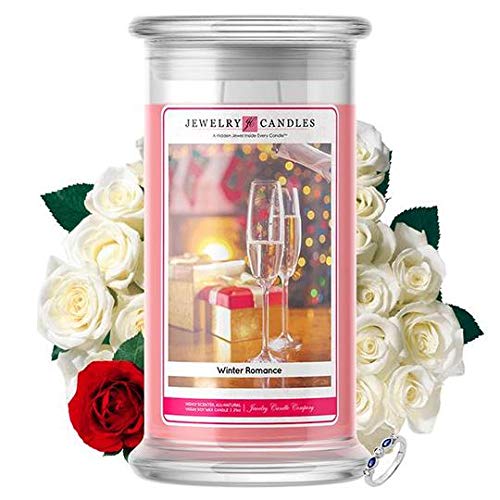 Jewelry Candles | Jewelry Valued at $15 - $7,500 | Large Long-Lasting 21oz Jar All Natural Soy Candle | Hand Poured Made in The USA Family Owned (Earrings) (Winter Romance)