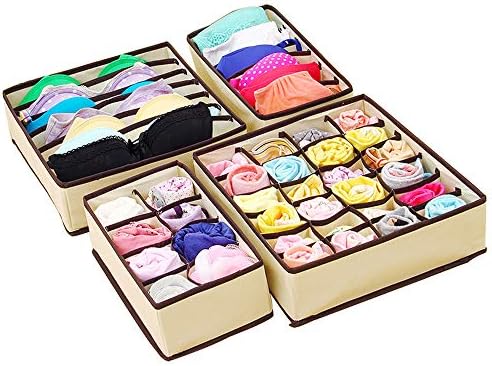 Sherineo Bra Underwear Drawer Organiser, Collapsible Underwear Storage Box, Closet Organizers, for Socks, Neck Ties, Scarves, and Handkerchiefs, 4 Set