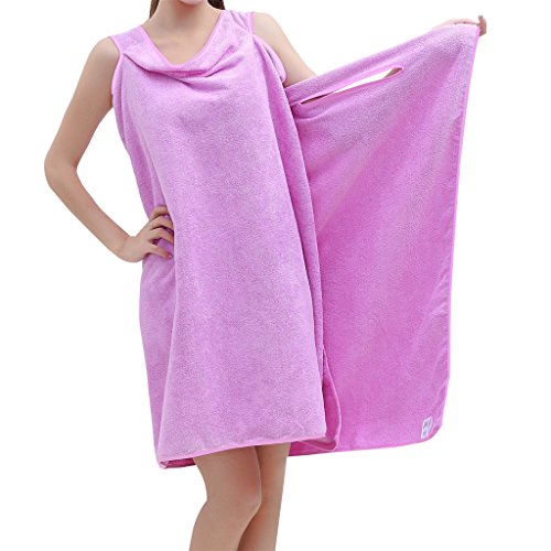 NONMON Women Super Soft Wearable Water Absorbent Microfiber Sauna Spa Beach Swim Bath Towel Bathrobe Wrap - Purple