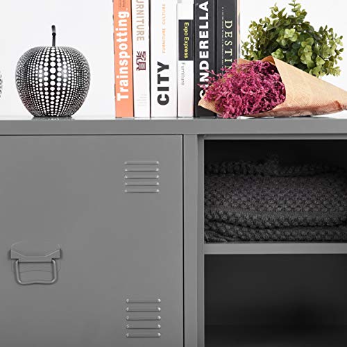 Steel Storage Cabinet, Heavy Duty Metal Office Storage Cupboard Locker Cabinet, 2 Levels Open Storage Shelves with 3 Doors for Home Office Study Bedroom Living Room(Gray,47.3"15.8"23") - Thumbnail 5