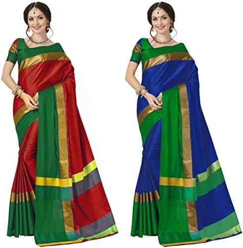 Art Decor Sarees Cotton Saree with Blouse Piece (Pack of 2)