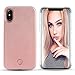 iPhone X Led Case - LONHEO iPhone X Illuminated Cell Phone Case Great for a Bright Selfie and Facetime Light Up Case Cover for iPhone 10 with a Free Phone Holder -Rose Gold