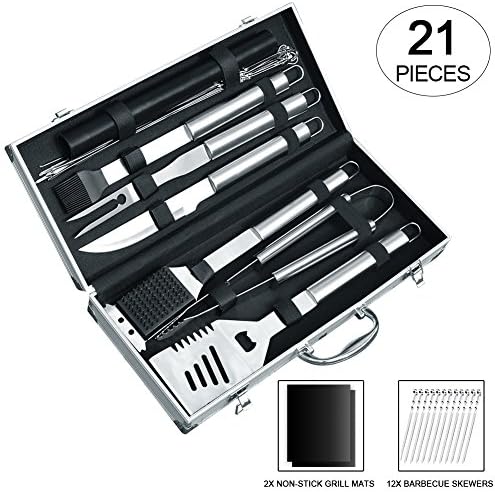 Auelife BBQ Tools Set 21 Pieces Durable Grill Tool Kit w/Elongated Handle Stainless Steel Barbecue Tools Set - Professional Grilling Accessories for Barbecue