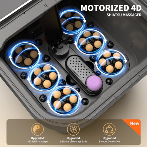 Omnqira Collapsible Foot Spa Bath with Heat and Massage, Motorized Shiatsu Foot Massager Tub for Plantar Fasciitis & Stress Relief, Temp Control, Bubbles, Remote, Pedicure Spa at Home