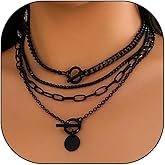 Rrdaily Gold Layered Stack Necklace Set for Women, Retro Thick Cuban Chain Coin Medallion Pendant Necklace,Paperclip Chain Heart Clasp Choker Jewelry Gift