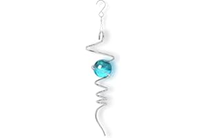 OMCCHK Gazing Ball Spiral Tail Wind Spinner Stabilizer:Hanging Swivel Hook & Blue Crystal Glass Ball for Spinfinity Wind Spinner Catcher Decorations,Helix Kinetic Silver Metal Decor Outdoor Garden Ornaments