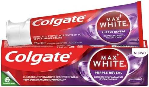 Max White Purple Reveal Zahnpasta, Packung mit 12 x 75 ml, Zahnaufhellung mit optischer Farbkorrektur-Technologie, korrigiert sofort Gelbtöne