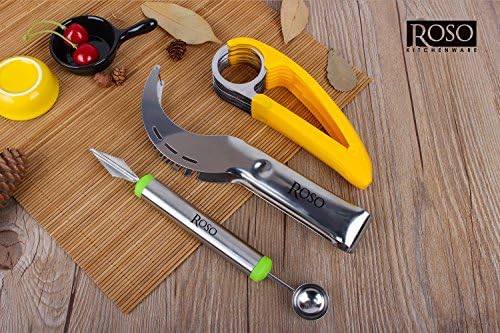 Roso Fruit Slicer Set of 3 - Watermelon Slicer - Melon Baller - Banana Slicer - Exclusive Cutting Fruit Knife Tools Pack For a Healthy Life Balance!