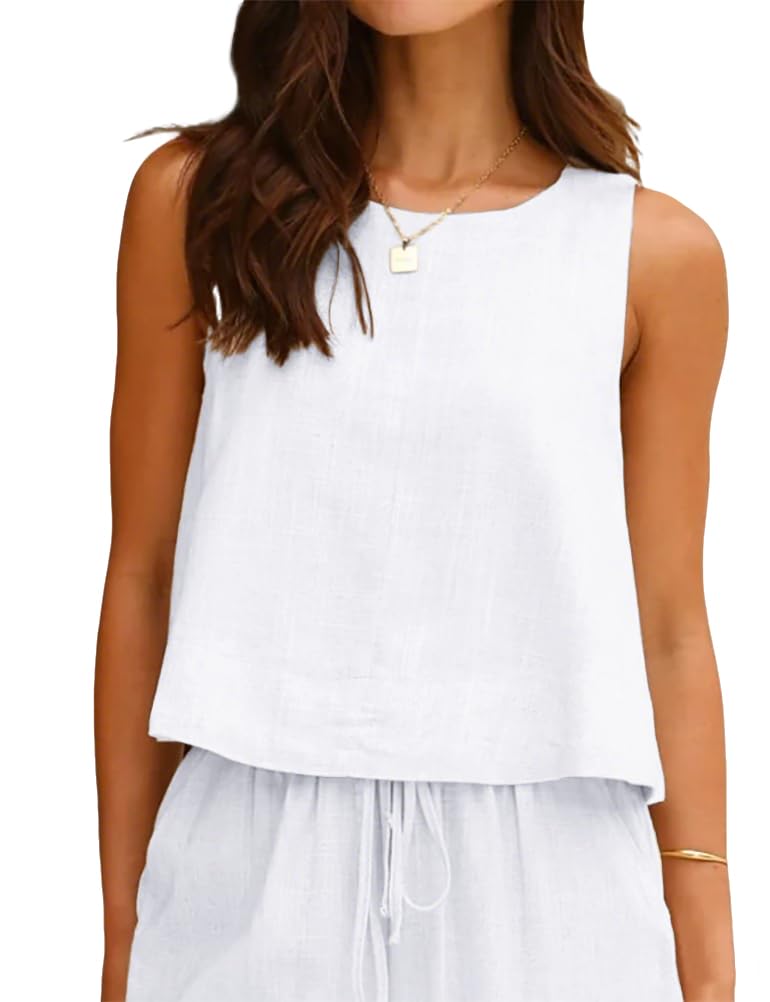 Photo 1 of **MINOR STAIN**
IDEALSANXUN Linen Tank Tops for Women 2025 Spring Summer Crop Cute High Neck Sleeveless Shirts Blouses Vest Top, White, M