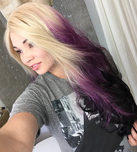Heahair® Handtied Fashion Color Triple Blonde Purple Black Body Wave Heat Friendly Rainbow Synthetic Lace Front Wigs