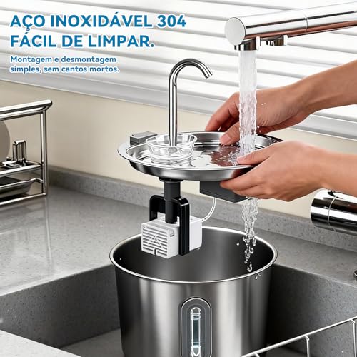 Mstail Fonte de Água pra Gato, Bebedouro para Gatos Silenciosa Inox Carvão Ativado LED Indicador Fonte De Água para Cães e Gatos (2,2L, TY10)