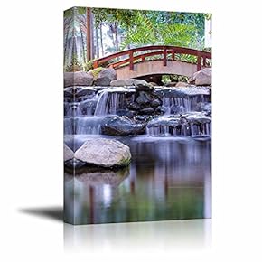 Canvas Prints Wall Art - Mini Waterfall in The Gaden | Modern Wall Decor/Home Art Stretched Gallery Wraps Giclee Print & Wood Framed. Ready to Hang - 18" x 12"