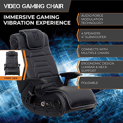X Rocker Pro Series H3 Black Leather Vibrating Floor Video Gaming Chair With Headrest For Adult
